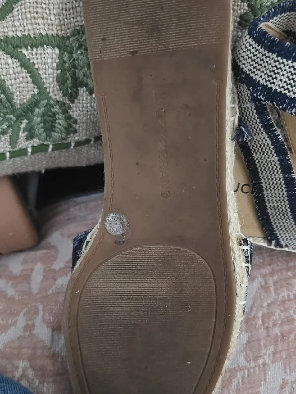 Lucky Brand Navy and White Striped Espadrille Sandals